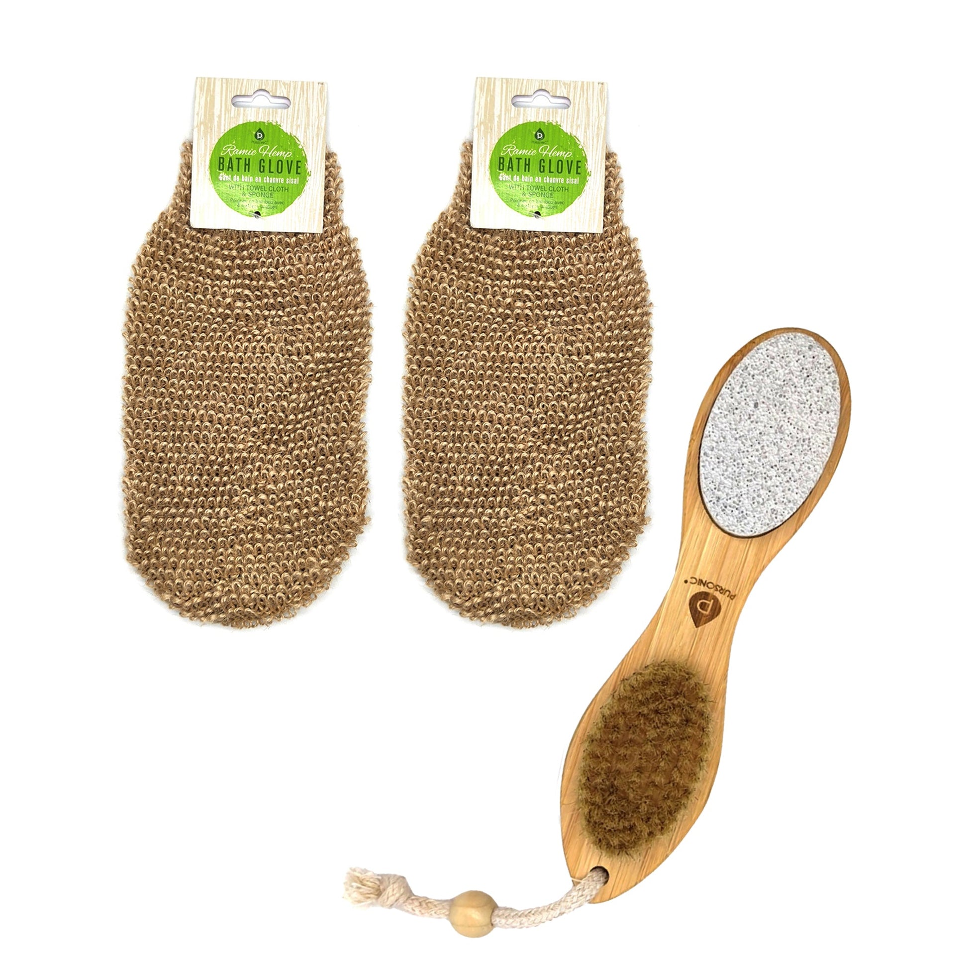 Sisal Hemp Bath Glove, Pack of 2, and 4-in-1 Foot Scrubber Bundle-0